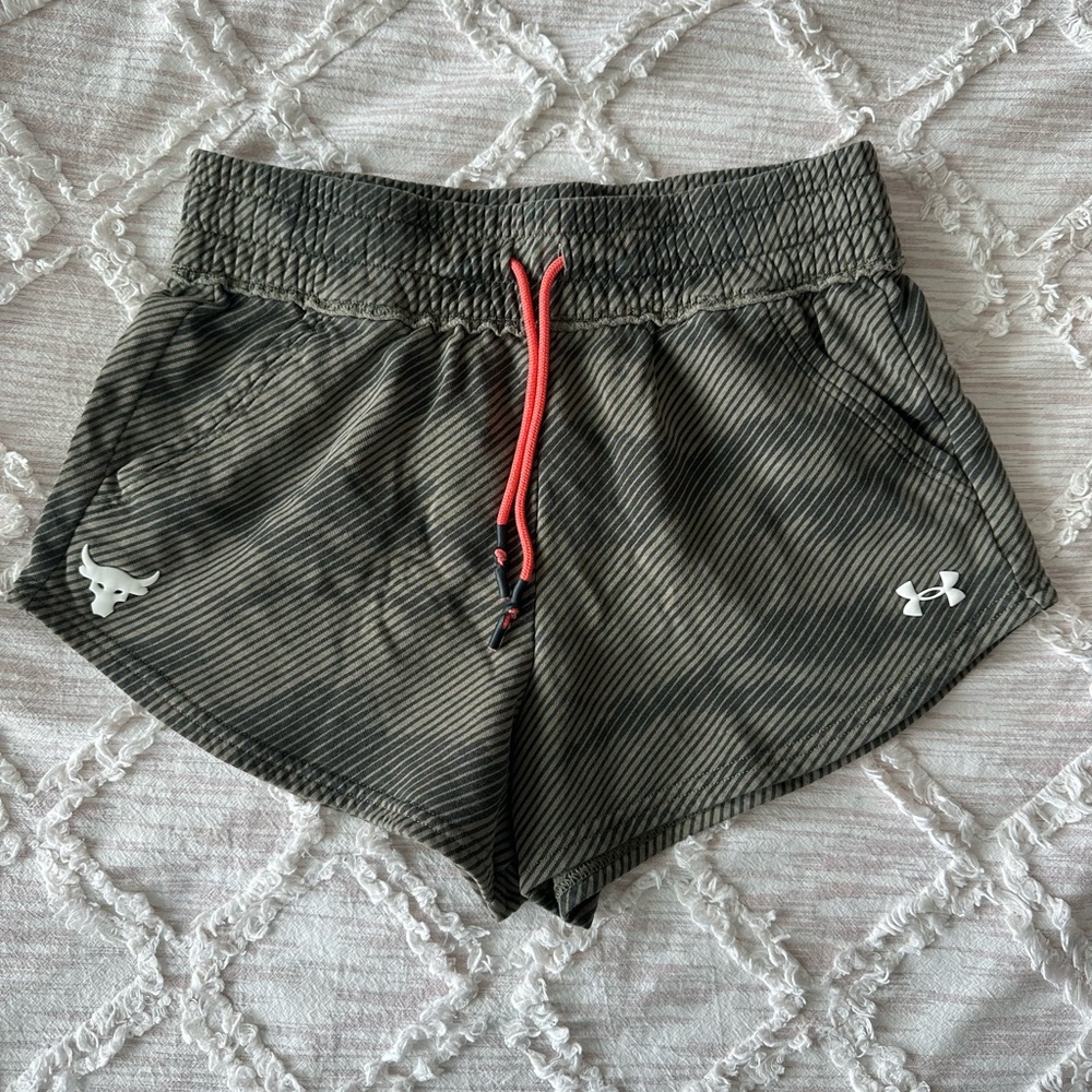 Under Armour Women's Striped Gray Shorts with Pink Accents